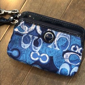 Coach Blue Poppy Denim Double Zip Wristlet Wallet